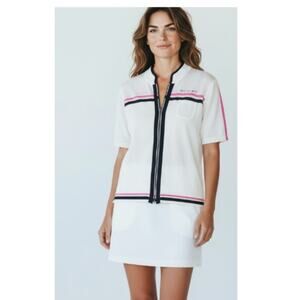 Carven Golf Colorblock White Zip Front Jersey Shirt size Medium